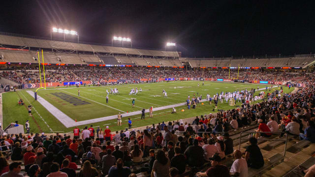 Feb 26, 2023; Houston, TX, USA; A general view of TDECU Stadium as the Arlington Renegades punt against the Houston Roughnecks in the third quarter. Mandatory Credit: Thomas Shea-USA TODAY Sports The Roughnecks won 24 to 17.  